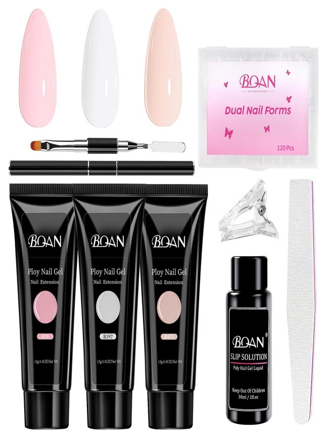 BQAN Poly Nail Gel Kit, 3 Colors -Pink Nude White- Poly Extension Gel With Dual Forms Builder Extension for Nail Tech DIY at Home Manicure Set - Image 1
